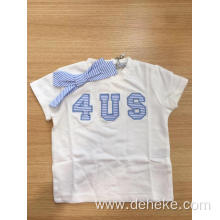 Girl's patch EMB and bow t shirt